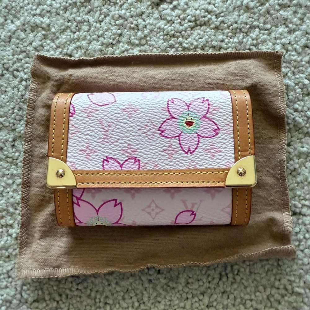 Authentic Louis Vuitton Porte Monnaie Plat Murakami Cherry Blossom Coin Purse